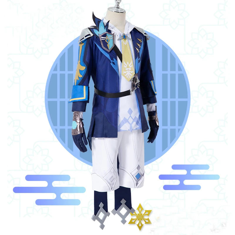 Mika Schmidt Cosplay Genshin Impact Blue Uniform Game Suit for Men Knight Costume Halloween Carnival Party Battle Outfits