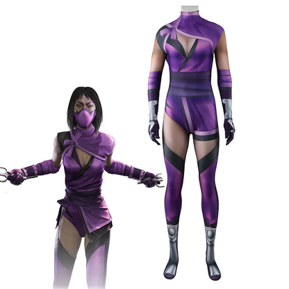 Mileena Cosplay Jumpsuit Mortal Kombat Costume Women Sexy Purple Rompers Halloween Carnival Party Disguise Uniform