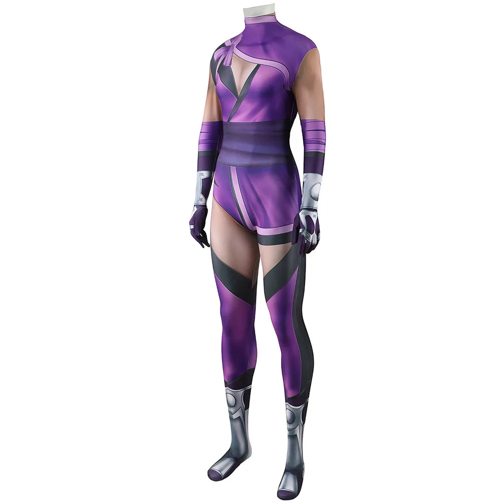 Mileena Cosplay Jumpsuit Mortal Kombat Costume Women Sexy Purple Rompers Halloween Carnival Party Disguise Uniform