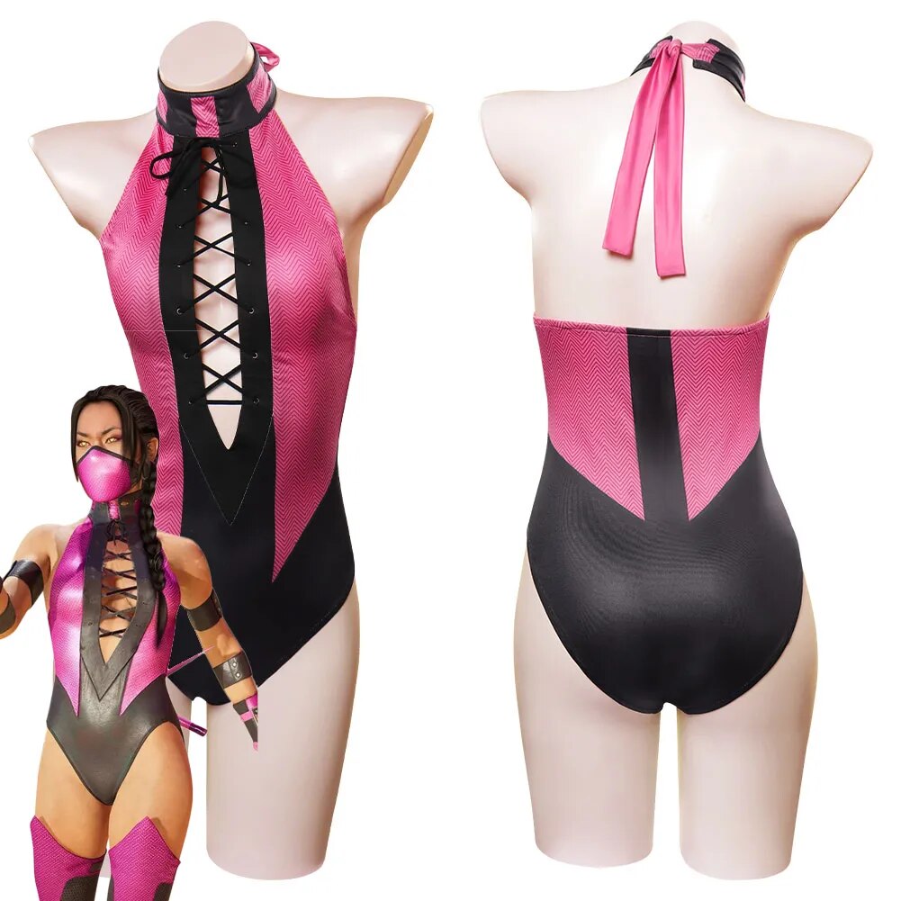 Mileena Cosplay Sexy Jumpsuit Swimsuit Anime Game Mortal Kombat Costume Women Halloween Party Clothes For Ladies Role Play