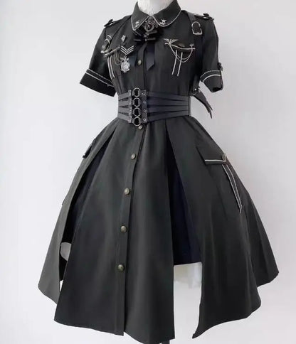 Military Lolita Dress Women Black Summer Gothic Include Badge