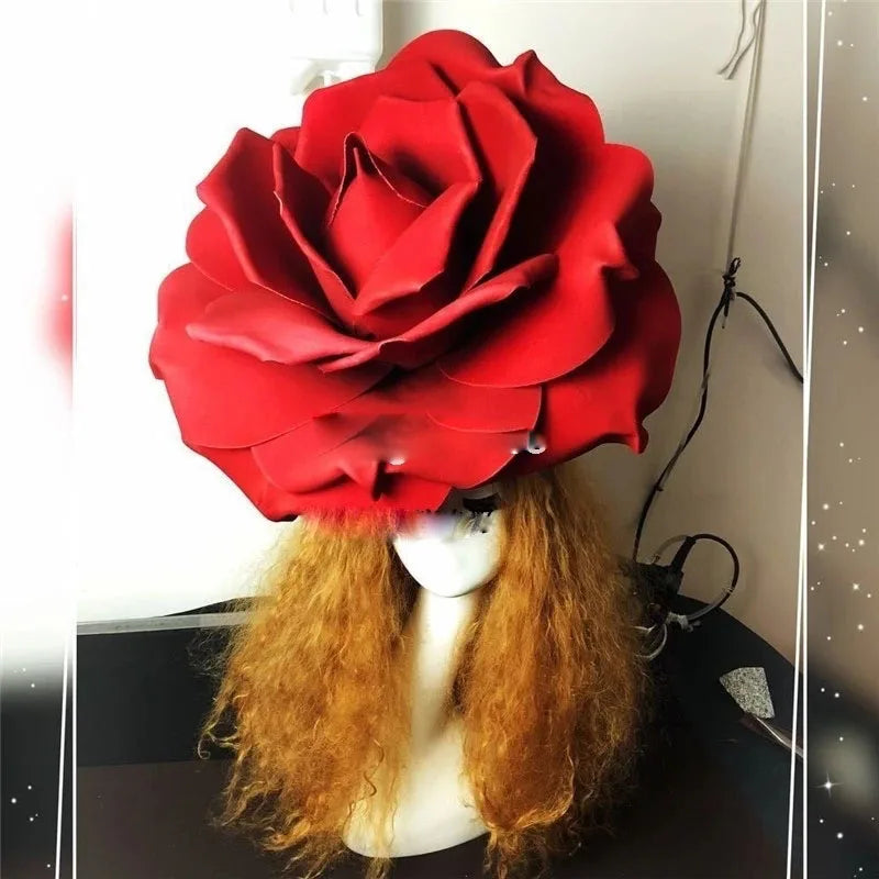 Modern Dance Party Show Wear Event Club  Flower Headgear  Singer Ds GOGO Sexy Red Roses Headdress