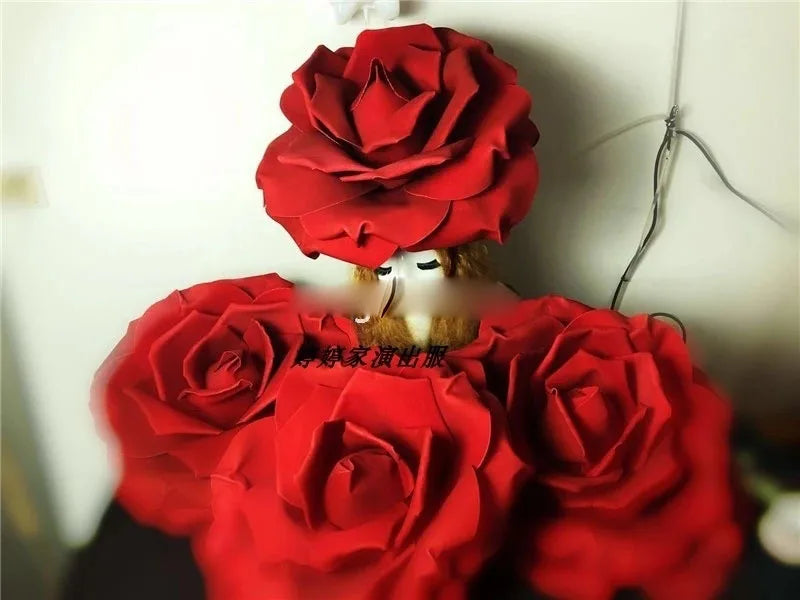 Modern Dance Party Show Wear Event Club  Flower Headgear  Singer Ds GOGO Sexy Red Roses Headdress