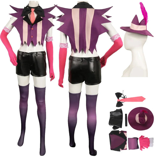 Cosplay Purple Angel Costume Set with Hat Bowtie Gloves Shorts Tights for Halloween Carnival Party