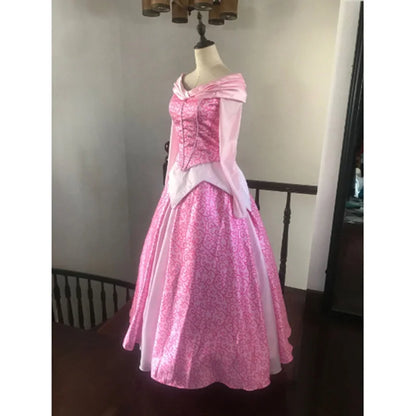 Movie Aurora Princess Cosplay Costume Long Sleeve Pink Dress for Adult Girl Women Halloween Party Costume Dress Custom Made