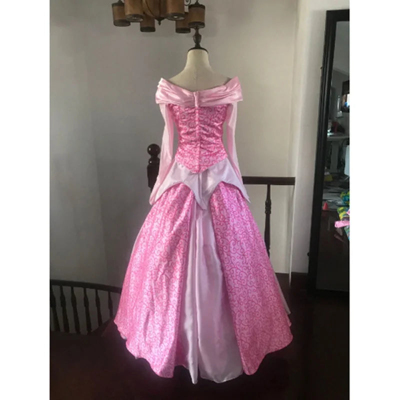 Movie Aurora Princess Cosplay Costume Long Sleeve Pink Dress for Adult Girl Women Halloween Party Costume Dress Custom Made