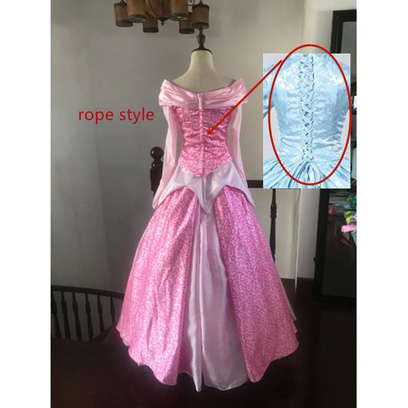 Movie Aurora Princess Cosplay Costume Long Sleeve Pink Dress for Adult Girl Women Halloween Party Costume Dress Custom Made