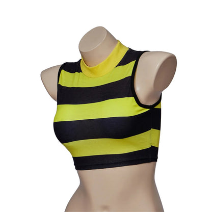 Movie Character Yellow Black Stripe Crop Top Women Girls Sexy Round Neck Sleeveless Vest Halloween Carnival Party Cosplay Tanks