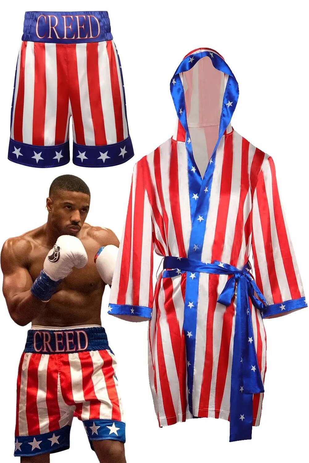 Movie Creed III Adonis Creed Cosplay Boxing Robe Shorts Men Costume Roleplay Fantasia Man Fancy Dress Party Clothes Role Play