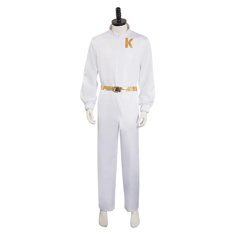 Movie Ken Cosplay Costume Men Belt White Clothing Boy Barbier Jumpsuit Adult Male Outfits Halloween Carnival Play Suit