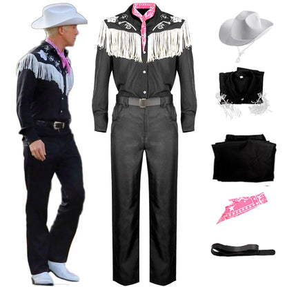 Movie Ken Ryan Gosling Cosplay Costume Adult Men Cowboy Shirt Pants Hat Belt Scarf Suit Performance Halloween Uniform