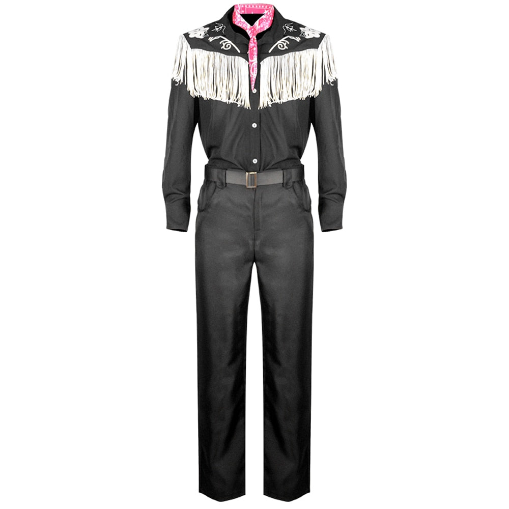 Movie Ken Ryan Gosling Cosplay Costume Adult Men Cowboy Shirt Pants Hat Belt Scarf Suit Performance Halloween Uniform