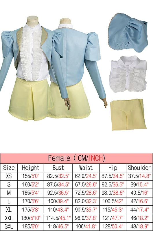 Bella Baxter Cosplay Costume Blue Jacket and Yellow Skirt Outfit for Adults Girls Roleplay Halloween Carnival