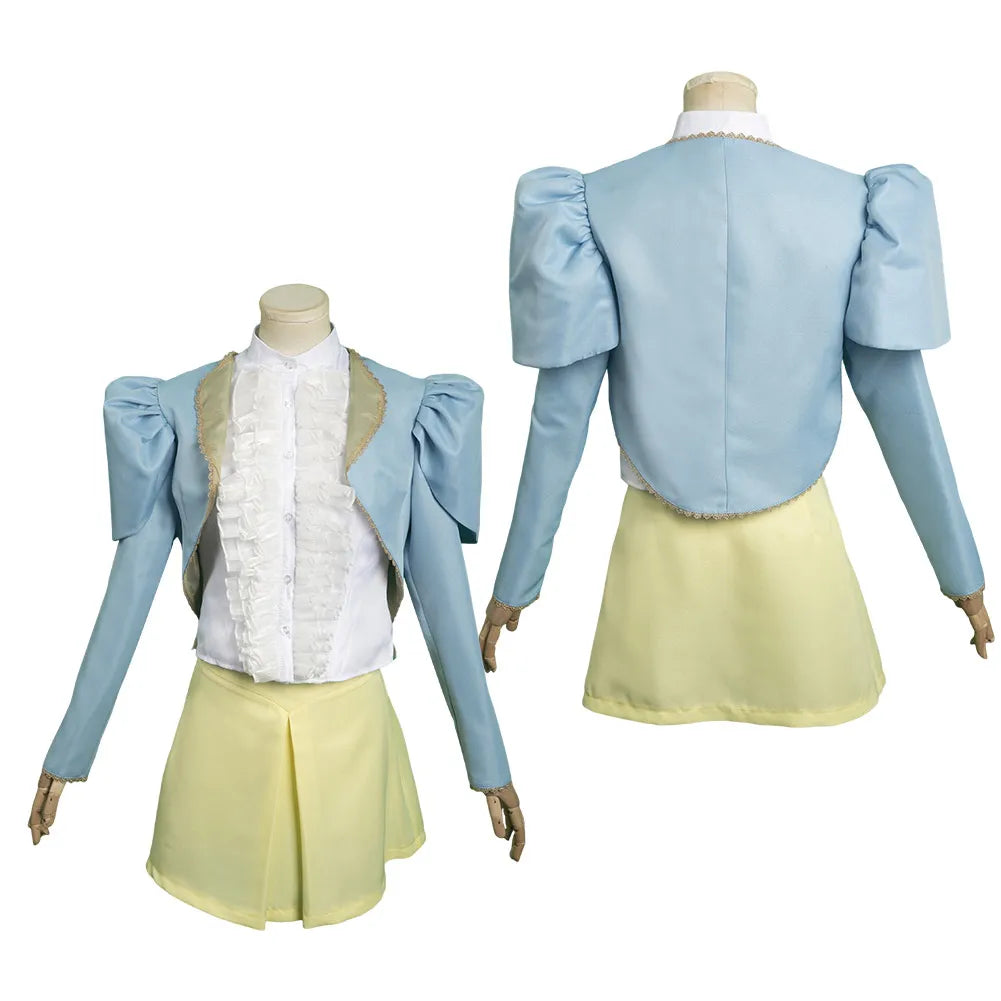 Bella Baxter Cosplay Costume Blue Jacket and Yellow Skirt Outfit for Adults Girls Roleplay Halloween Carnival