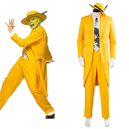 Movie&tv The Mask Jim Carrey Cosplay Costumes Set Unisex Adult Yellow Suit Uniform Outfits Halloween Carnival Dress Up Party