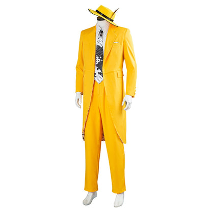 Movie&tv The Mask Jim Carrey Cosplay Costumes Set Unisex Adult Yellow Suit Uniform Outfits Halloween Carnival Dress Up Party