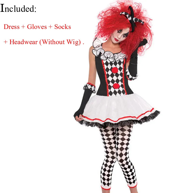 Multiple Lady Circus Clown Costume Crazy Naughty Harlequin Pennywise Roleplay Cosplay Carnival Halloween Fancy Party Dress