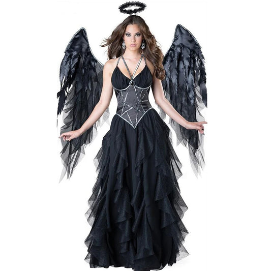 NEW Deluxe Lady Dark Fallen Angel Costume Gothic Vampire Evil Demonic Roleplay Cosplay Carnival Halloween Fancy Party Dress