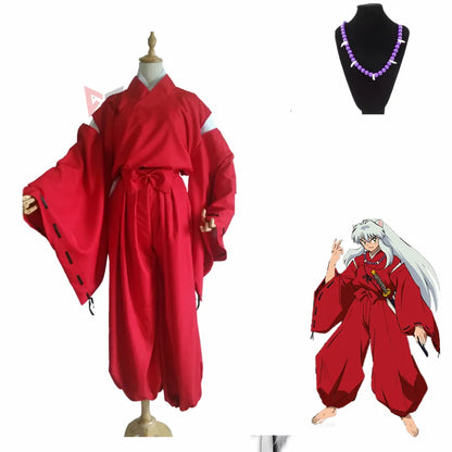 Anime Inuyasha Cosplay Costume Carnival Halloween Arthur Curry Fancy Red Kimono Ears Headwear Wig Necklace Custom Made