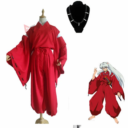 Anime Inuyasha Cosplay Costume Carnival Halloween Arthur Curry Fancy Red Kimono Ears Headwear Wig Necklace Custom Made