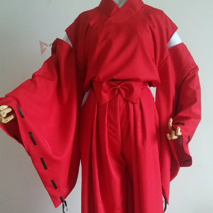 Anime Inuyasha Cosplay Costume Carnival Halloween Arthur Curry Fancy Red Kimono Ears Headwear Wig Necklace Custom Made