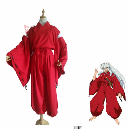 Anime Inuyasha Cosplay Costume Carnival Halloween Arthur Curry Fancy Red Kimono Ears Headwear Wig Necklace Custom Made