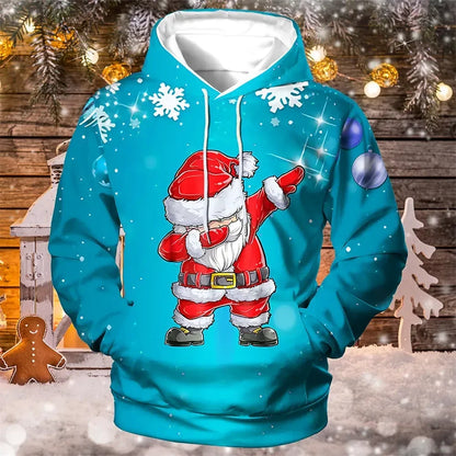 New Christmas Hooded for Men 3d Santa Claus Print Hoodies Autumn Winter Long Sleeve Sweatshirt Casual Top Oversized Men Clothing