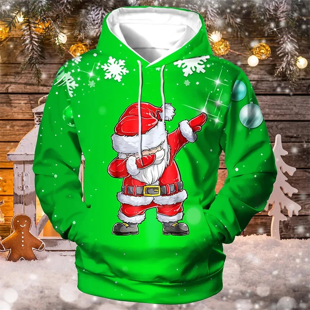 New Christmas Hooded for Men 3d Santa Claus Print Hoodies Autumn Winter Long Sleeve Sweatshirt Casual Top Oversized Men Clothing