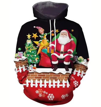 New Christmas Hooded for Men 3d Santa Claus Print Hoodies Autumn Winter Long Sleeve Sweatshirt Casual Top Oversized Men Clothing