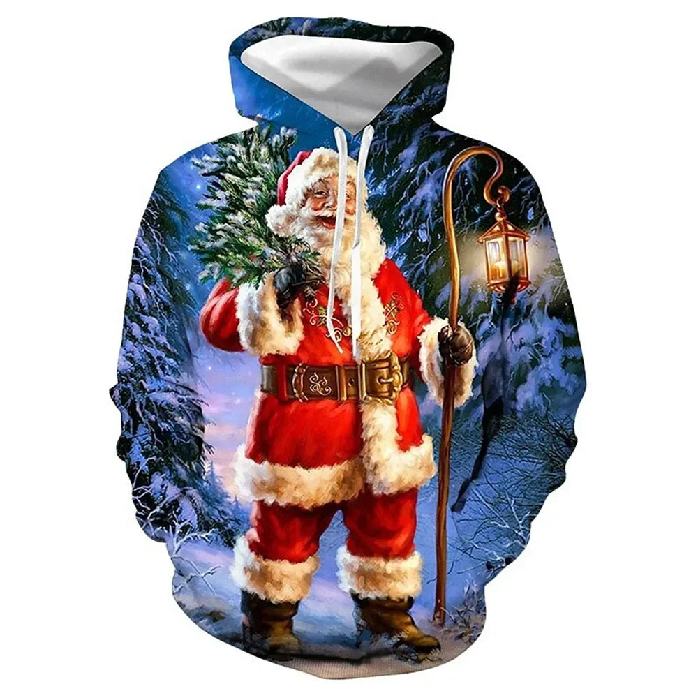 New Christmas Hooded for Men 3d Santa Claus Print Hoodies Autumn Winter Long Sleeve Sweatshirt Casual Top Oversized Men Clothing