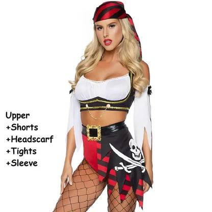 Women's Sexy Two Pieces Roleplay Pirate Costumes Lady Halloween Party Cosplay Cloths Night Club Stylish Outfits