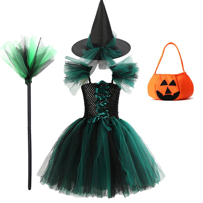 New Halloween Carnival Party Girls Witch Costume Luminous LED Lights Tulle Tutu Dress Masquerade Vampire Devil Winifred Dress Up