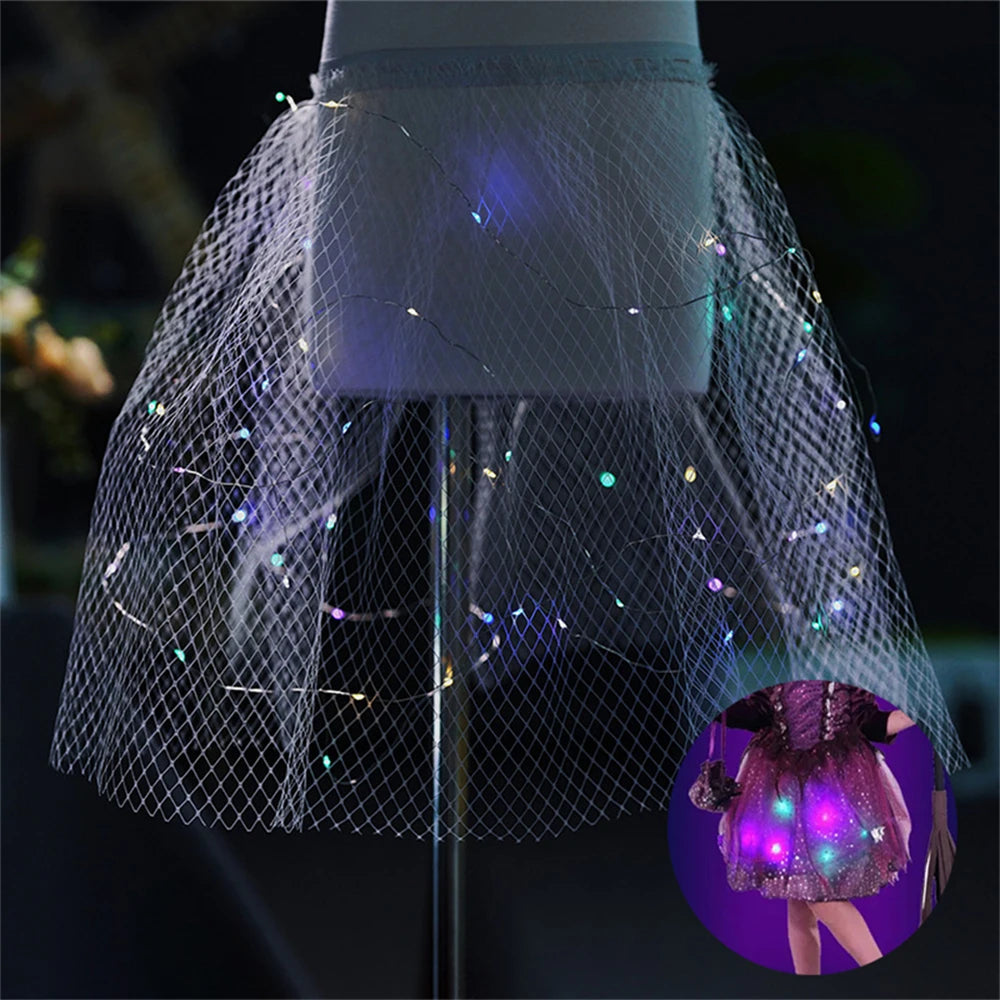 New Halloween Carnival Party Girls Witch Costume Luminous LED Lights Tulle Tutu Dress Masquerade Vampire Devil Winifred Dress Up