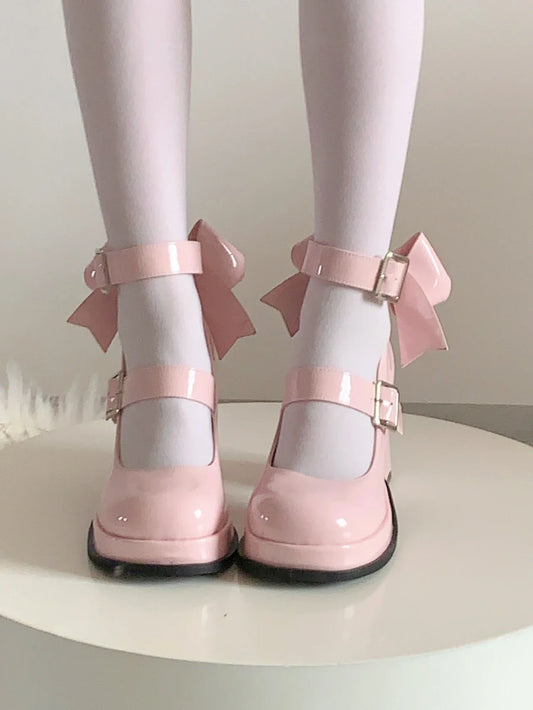 New Lolita Shoes Japanese Mary Jane High Heels  Women's Pumps with Bow Tie for Casual  Italian Shoes JK Uniform Platform Shoes