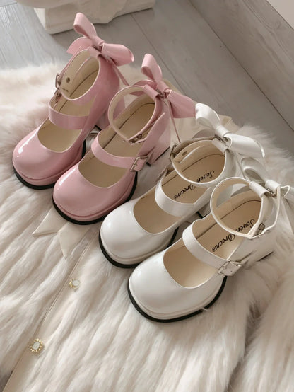 New Lolita Shoes Japanese Mary Jane High Heels  Women's Pumps with Bow Tie for Casual  Italian Shoes JK Uniform Platform Shoes