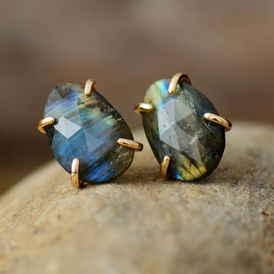 Luxury Women Earrings Unique Labradorite Lady Bold Stud Earring Costume Jewelry Bijoux