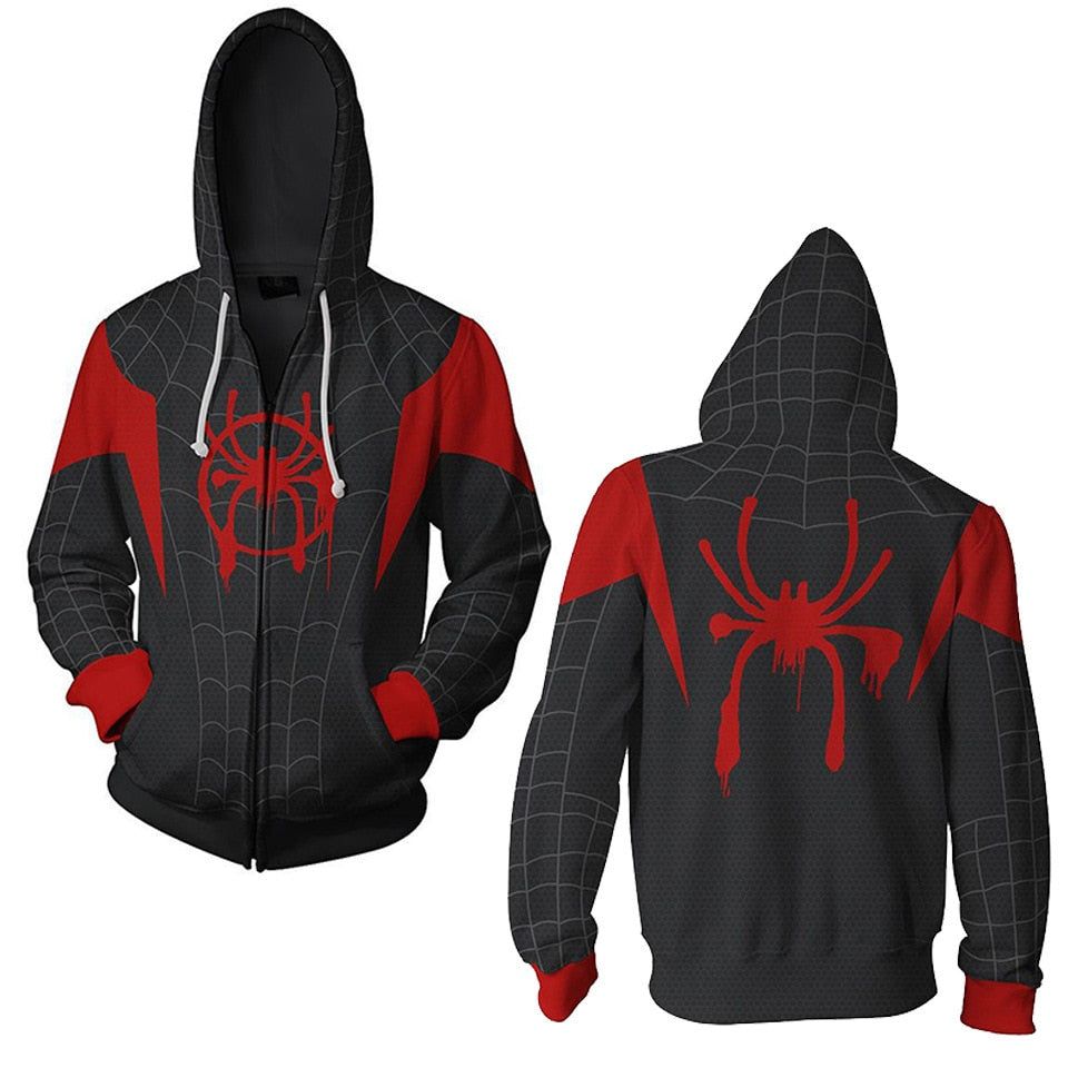 Miles Morales Spiderman Cosplay Hoodie Unisex Sweatshirts Zipper Fashion Casual Hoodies Men Top Streetwear Jacket