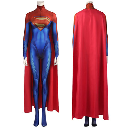 Movie Super Girl Jumpsuit Cosplay Costume Halloween Masquerade Party Bodysuit With Red Cloak