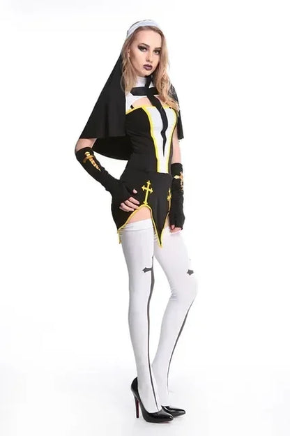 New Nun Dress Jumpsuits Gloves Stocking Women Cos Performance Costume Game Uniform Dress