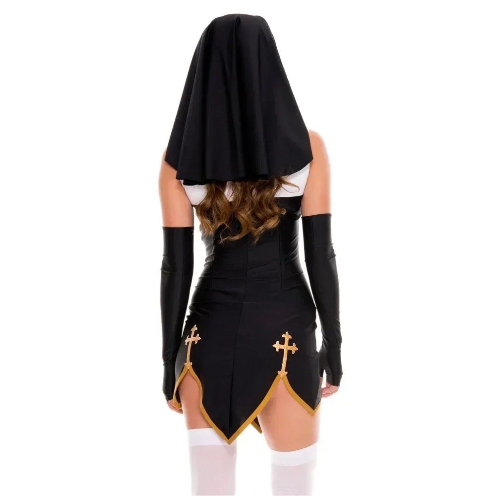 New Nun Dress Jumpsuits Gloves Stocking Women Cos Performance Costume Game Uniform Dress