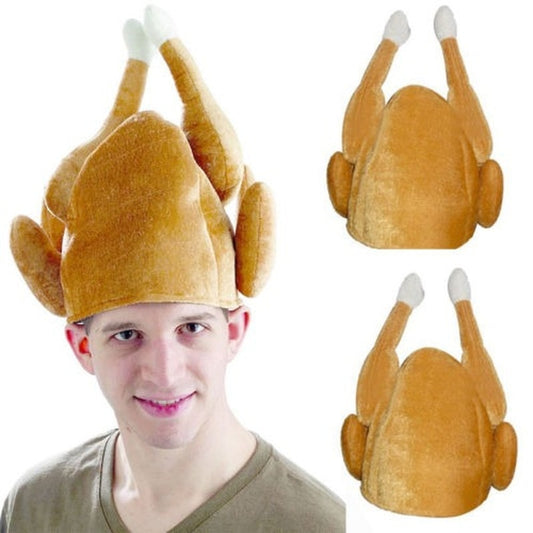 Plush Roasted Thanksgiving Turkey Hat Novelty Cooked Chicken Bird Secret Santa Costume Dress Up Party