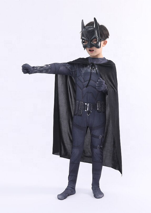 Black Bodysuit Halloween Kids Superhero Costumes Cosplay Movie Costume Pattinson the Bat Man with Cape