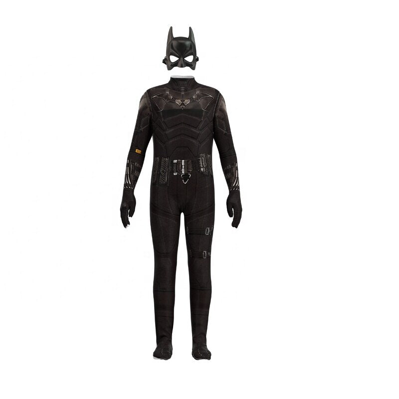 Black Bodysuit Halloween Kids Superhero Costumes Cosplay Movie Costume Pattinson the Bat Man with Cape