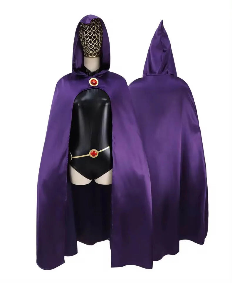 New Teen Titan Crow Role Playing Costume Luxury jumpsuit Cape Belt Set Halloween Women's Uniform