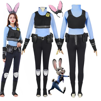 New Zootopia Judy Bunny Costume Cosplay Headband  Dress Halloween Party Clothes Disguise Cartoon Zoo Roleplay Fantasia Outfits