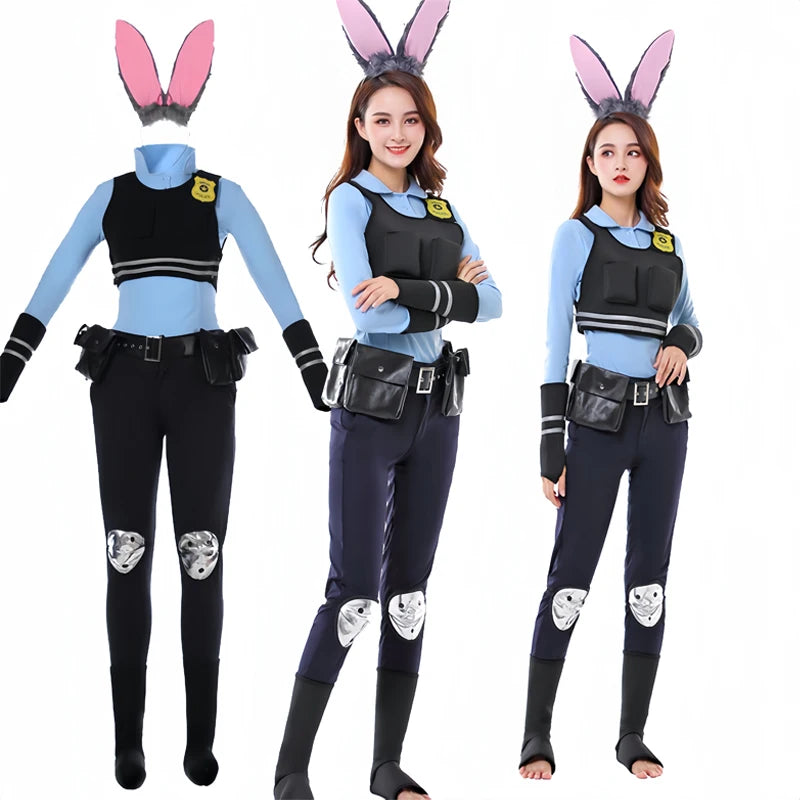 New Zootopia Judy Bunny Costume Cosplay Headband  Dress Halloween Party Clothes Disguise Cartoon Zoo Roleplay Fantasia Outfits