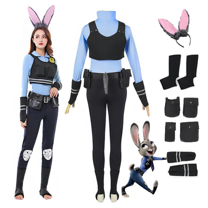 New Zootopia Judy Bunny Costume Cosplay Headband  Dress Halloween Party Clothes Disguise Cartoon Zoo Roleplay Fantasia Outfits