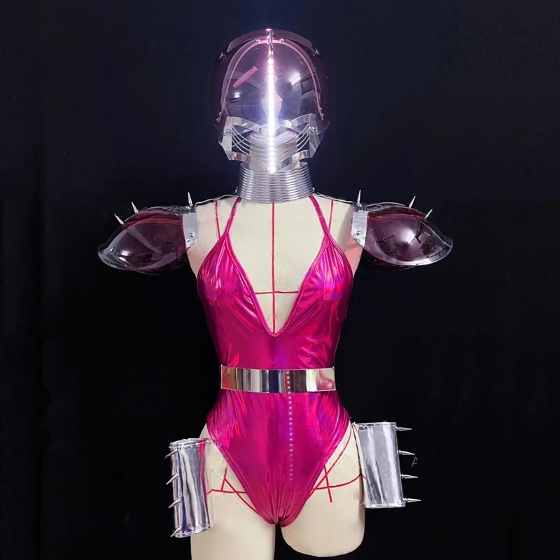 Nightclub Bar Future Show Technology Space Party Laser Reflective Suit  Helmet Pole Dance Stage Costume