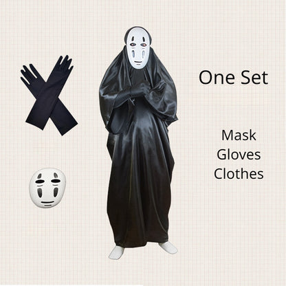 No Face Man Cos Spirited Away Cosplay Costume Mask Gloves Anime Miyazaki Hayao Faceless Cloak Coat Adult Carnival Costume