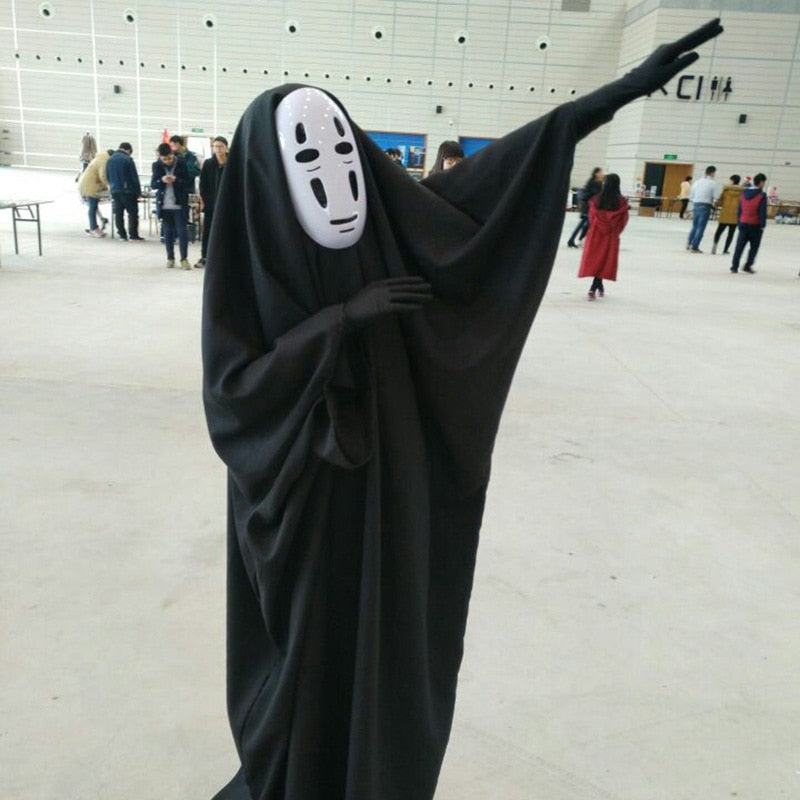 No Face Man Cos Spirited Away Cosplay Costume Mask Gloves Anime Miyazaki Hayao Faceless Cloak Coat Adult Carnival Costume